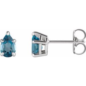 14K White Natural London Blue Topaz 5-Prong Claw Stud Earrings Siddiqui Jewelers