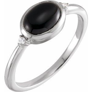 Sterling Silver Natural Black Onyx & .03 CTW Natural Diamond Ring Siddiqui Jewelers