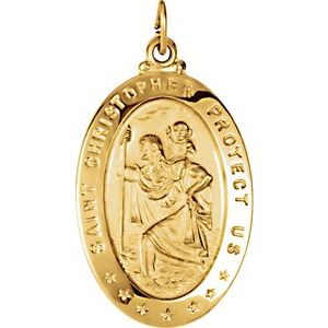 14K Yellow 29x20 mm Oval St. Christopher Medal-Siddiqui Jewelers