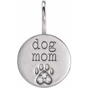 Sterling Silver .01 CTW Natural Diamond Engraved Dog Mom Paw Print Charm/Pendant Siddiqui Jewelers