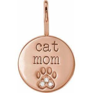 14K Rose .01 CTW Natural Diamond Engraved Cat Mom Paw Print Charm/Pendant Siddiqui Jewelers