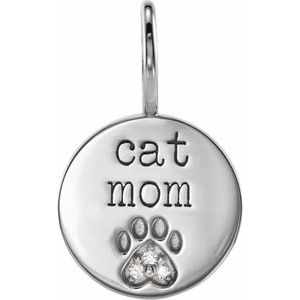 14K White .01 CTW Natural Diamond Engraved Cat Mom Paw Print Charm/Pendant Siddiqui Jewelers