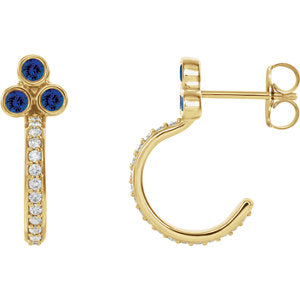 14K Yellow Blue Sapphire & 1/4 CTW Diamond J-Hoop Earrings - Siddiqui Jewelers