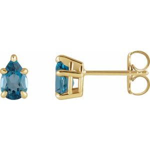 14K Yellow Natural London Blue Topaz 5-Prong Claw Stud Earrings Siddiqui Jewelers