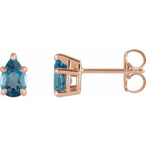 14K Rose Natural London Blue Topaz 5-Prong Claw Stud Earrings Siddiqui Jewelers