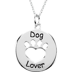 Sterling Silver Heart U Back™ Dog Lover Paw 18" Necklace - Siddiqui Jewelers