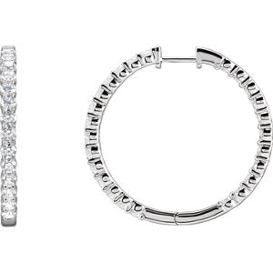 14K White 3 CTW Lab-Grown Diamond Inside-Outside Hinged 25 mm Hoop Earrings - Siddiqui Jewelers