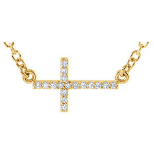 14K Yellow .08 CTW Diamond Sideways Cross 16-18" Necklace - Siddiqui Jewelers