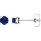 14K White 4 mm Round Blue Sapphire Earrings - Siddiqui Jewelers