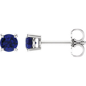 14K White 4 mm Round Blue Sapphire Earrings - Siddiqui Jewelers