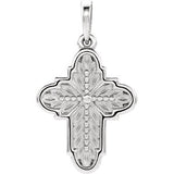 14K White 19x13.7 mm Ornate Leaf Cross Pendant - Siddiqui Jewelers