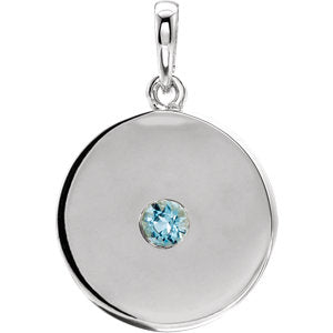 14K White Aquamarine Disc Pendant - Siddiqui Jewelers