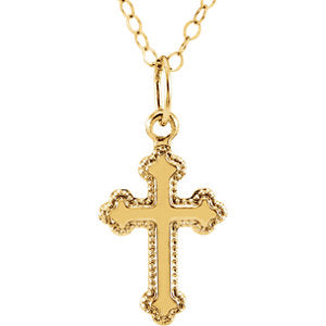 14K Yellow 16x10 mm Youth Cross 15" Necklace - Siddiqui Jewelers