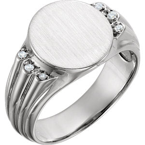 14K White .07 CTW Diamond 14.5x13 mm Oval Signet Ring - Siddiqui Jewelers