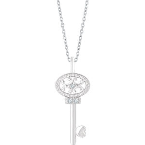 Sterling Silver .03 CTW Diamond Key 16-18" Necklace - Siddiqui Jewelers