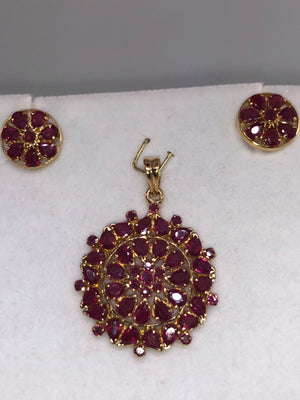 22K Yellow Gold and Ruby Pendant and Earring Set - Siddiqui Jewelers
