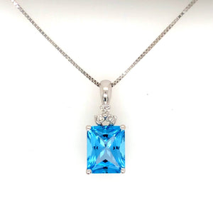 Blue Topaz and Diamond 14k White Gold Necklace - Siddiqui Jewelers
