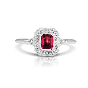 14K White Gold Ruby & Diamond Square Fashion Ring - Siddiqui Jewelers
