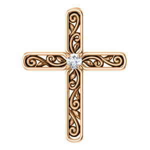 14K Rose .03 CTW Diamond Cross Pendant - Siddiqui Jewelers