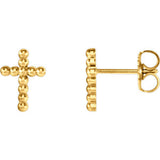 14K Yellow Beaded Cross Earrings - Siddiqui Jewelers