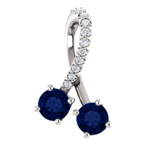 14K White Chatham® Created Blue Sapphire & .05 CTW Diamond Pendant - Siddiqui Jewelers
