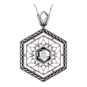 14K White .03 CT Diamond Filigree Pendant - Siddiqui Jewelers