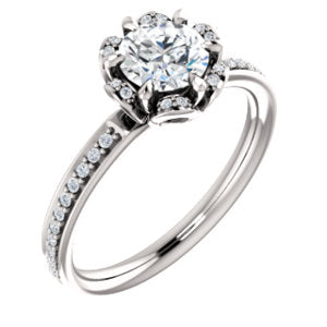 10K White 5.8 mm Round Cubic Zirconia & 1/8 CTW Diamond Engagement Ring - Siddiqui Jewelers