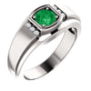 14K White Emerald & .08 CTW Diamond Men's Ring - Siddiqui Jewelers