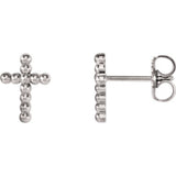 14K White Beaded Cross Earrings - Siddiqui Jewelers