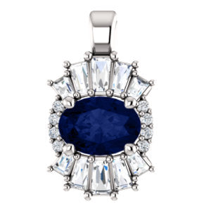14K White Blue Sapphire & 1/3 CTW Diamond Pendant - Siddiqui Jewelers