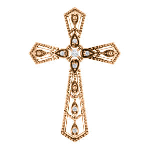 14K Rose .025 CTW Diamond Cross Pendant - Siddiqui Jewelers