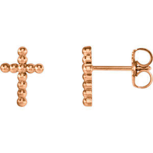 14K Rose Beaded Cross Earrings - Siddiqui Jewelers