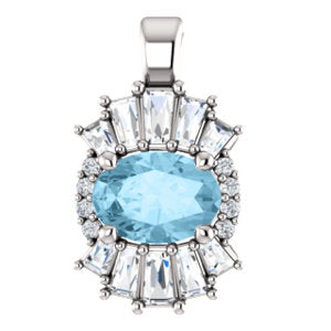 14K White Aquamarine & 1/3 CTW Diamond Pendant - Siddiqui Jewelers