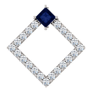 14K White Blue Sapphire & 3/8 CTW Diamond Pendant - Siddiqui Jewelers