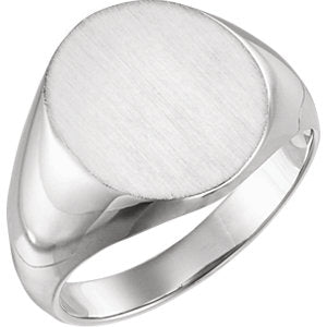 14K White 16x14 mm Oval Signet Ring - Siddiqui Jewelers