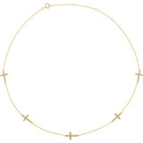 14K Yellow 1/8 CTW Diamond 5-Station Cross Adjustable 16-18” Necklace - Siddiqui Jewelers