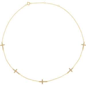 14K Yellow 1/8 CTW Diamond 5-Station Cross Adjustable 16-18” Necklace - Siddiqui Jewelers