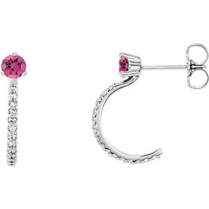 14K White Pink Tourmaline & 1/6 CTW Diamond J-Hoop Earrings - Siddiqui Jewelers