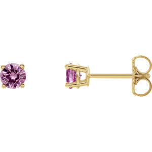 14K Yellow 2.5 mm Round Pink Sapphire Earrings - Siddiqui Jewelers