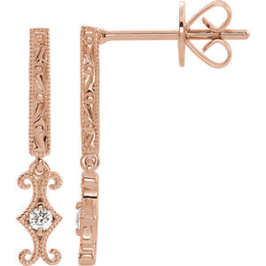 14K Rose .06 CTW Diamond Design-Engraved Dangle Earrings - Siddiqui Jewelers