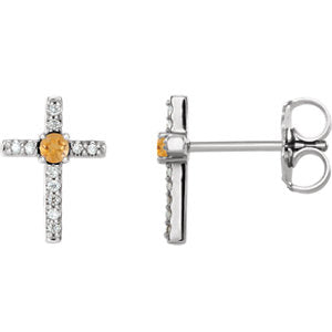 14K White Citrine & .06 CTW Diamond Cross Earrings - Siddiqui Jewelers