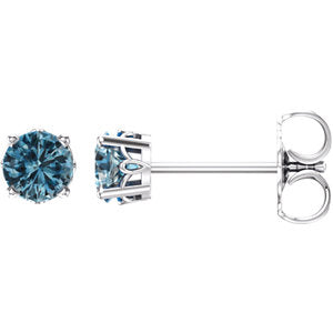 14K White Swiss Blue Topaz 4-Prong Scroll Setting® Stud Earrings - Siddiqui Jewelers