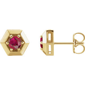 14K Yellow Chatham® Lab-Created Ruby Geometric Earrings - Siddiqui Jewelers