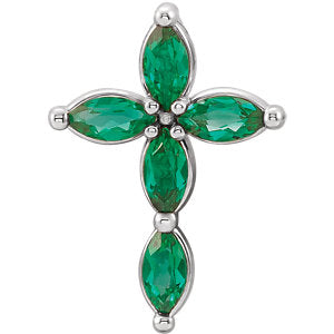 14K White Chatham® Created Emerald Cross Pendant - Siddiqui Jewelers