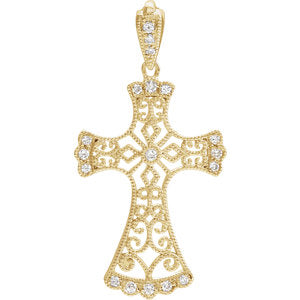 14K Yellow 1/10 CTW Diamond Vintage-Inspired Cross Pendant - Siddiqui Jewelers