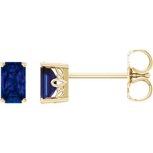 14K Yellow Chatham® Created Blue Sapphire Earrings - Siddiqui Jewelers