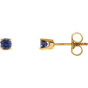 14K Yellow 3 mm Round Blue Sapphire Youth Birthstone Earrings - Siddiqui Jewelers