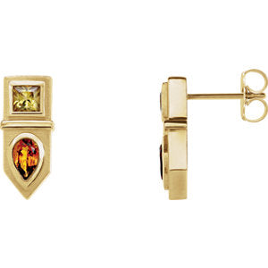 14K Yellow Multi-Gemstone Geometric Bar Drop Earrings - Siddiqui Jewelers