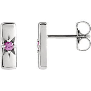 14K White Pink Sapphire Starburst Bar Earrings - Siddiqui Jewelers