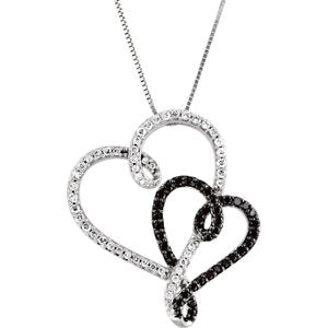 14K White & Black Rhodium Plated 1/2 CTW Black & White Diamond Double Heart 18" Necklace - Siddiqui Jewelers